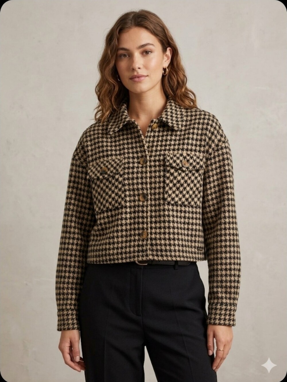 Houndstooth Cropped Jacket - Black & Cream
